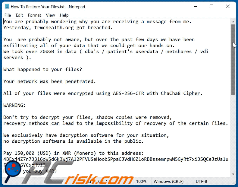 Nwgen ransomware ransom-demanding message (How To Restore Your Files.txt) GIF