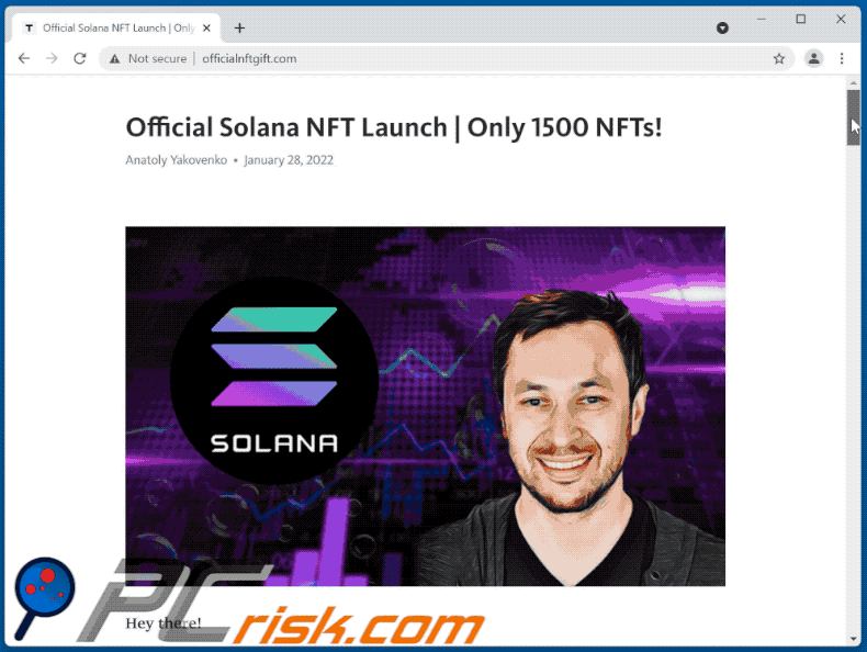 Appearance of Official Solana NFT Launch scam (GIF)