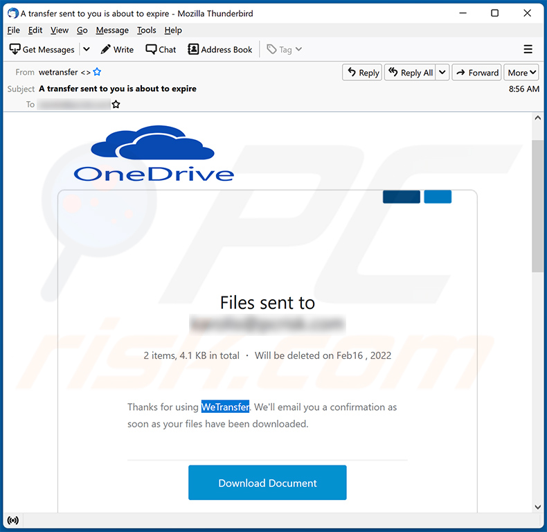 OneDrive-themed spam email (2022-02-11)
