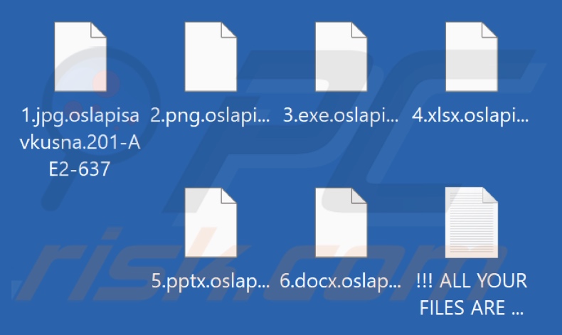 Files encrypted by Oslapisavkusna ransomware (.oslapisavkusna.[victim_ID] extension)