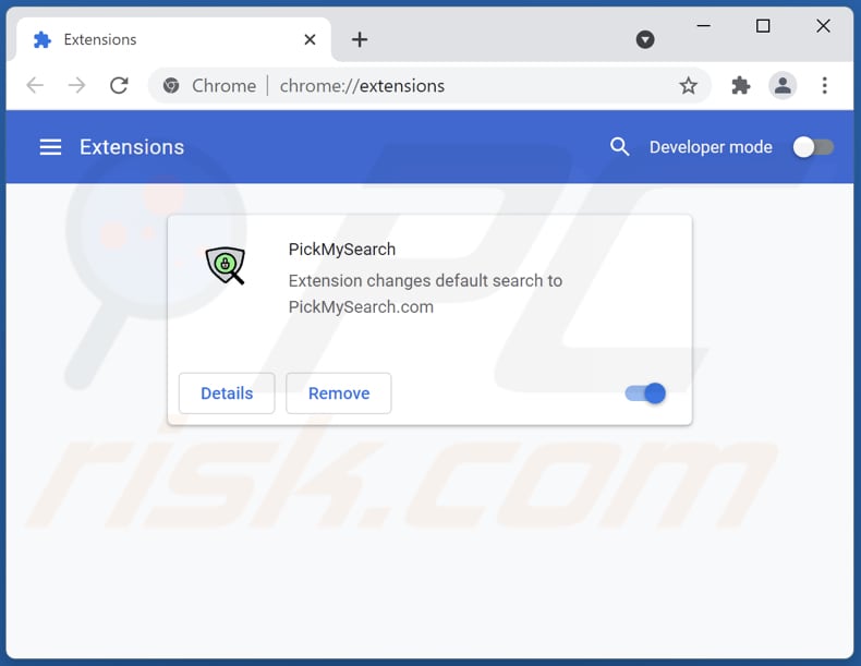 Removing pickmysearch.com related Google Chrome extensions