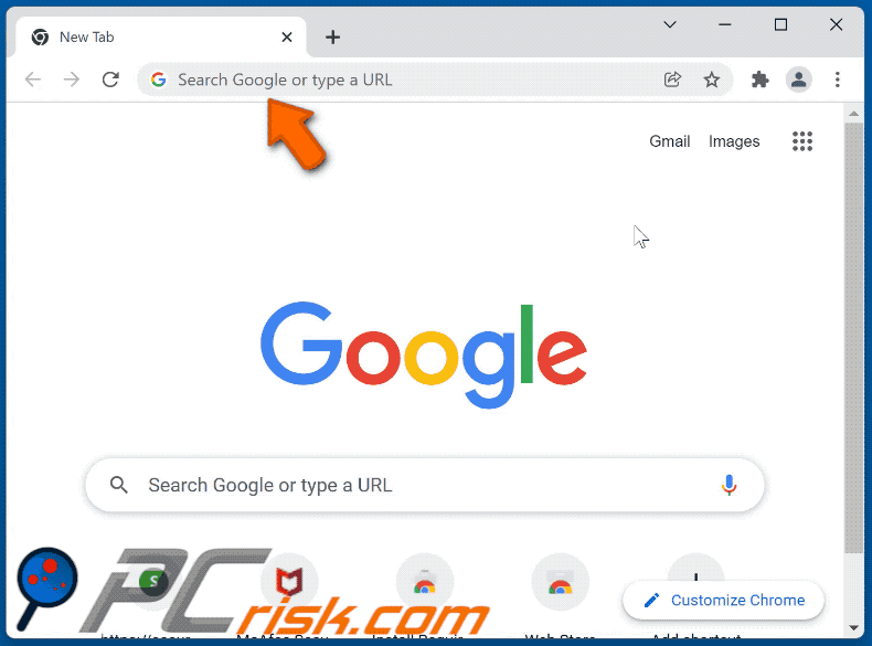point dark browser hijacker redirecting to websearches.club (GIF)