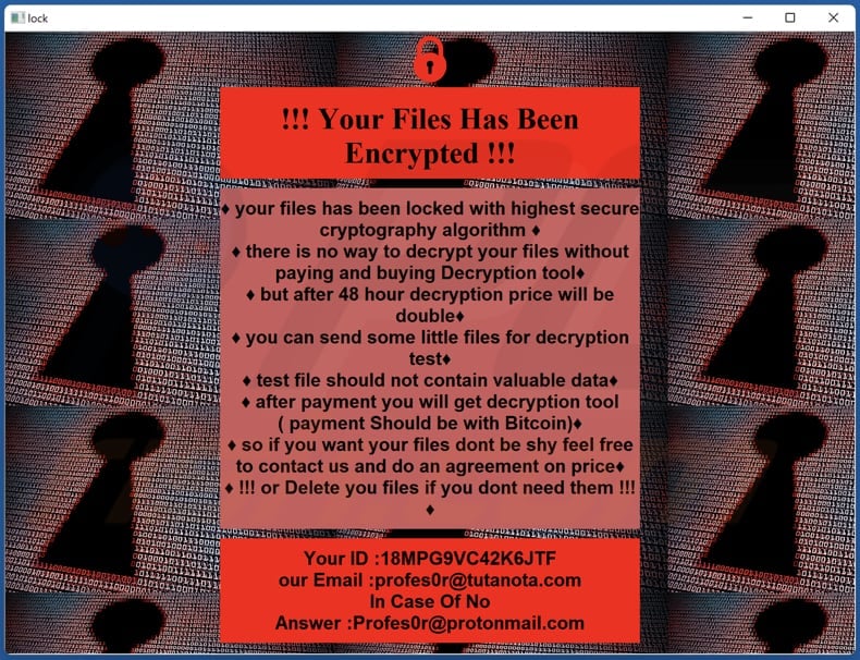 Professor ransomware pop-up window (!INFO.HTA)