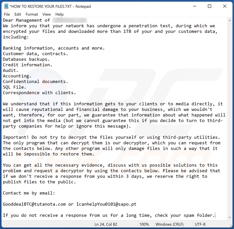 Rdtwrmogzav ransomware ransom-demanding message (HOW TO RESTORE YOUR FILES.TXT)
