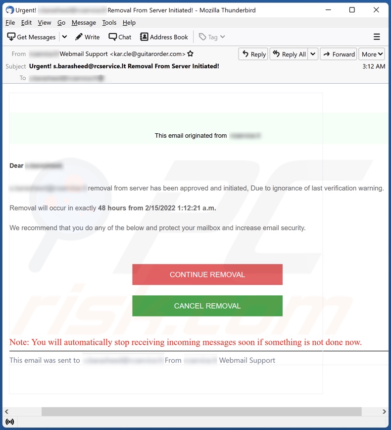 Removal From Server Has Been Approved And Initiated email spam campaign