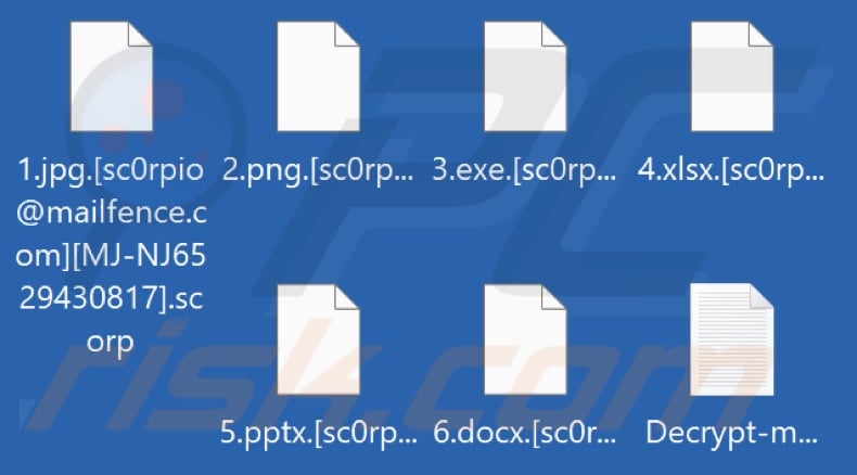 Files encrypted by Scorp ransomware (.scorp extension)