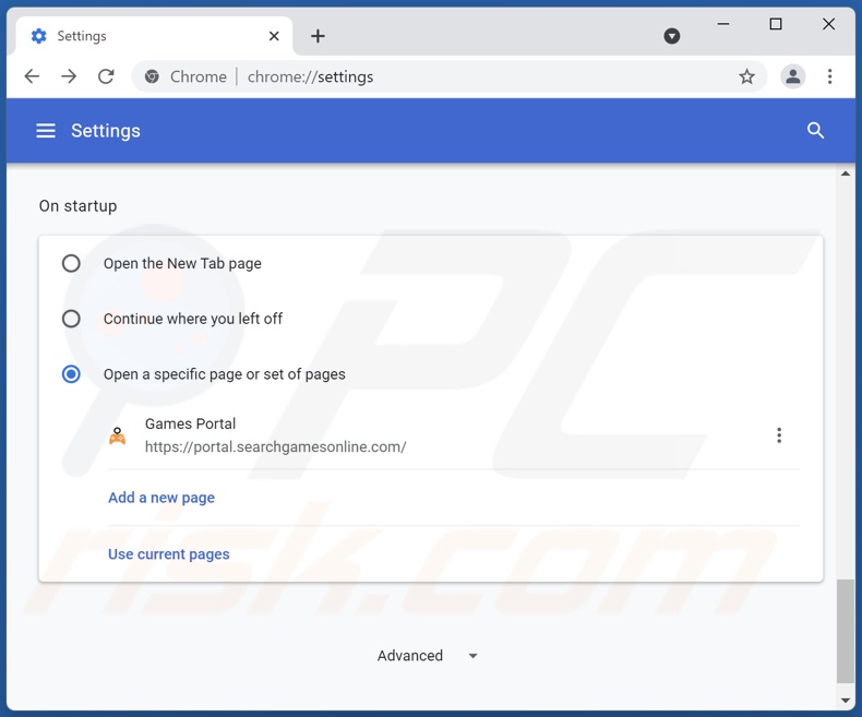 Removing searchgamesonline.com from Google Chrome homepage