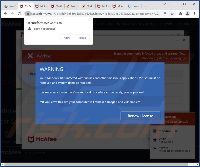 secureform[.]xyz pop-up redirects