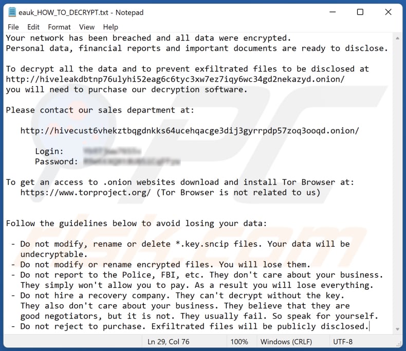 Sncip ransomware text file (eauk_HOW_TO_DECRYPT.txt)
