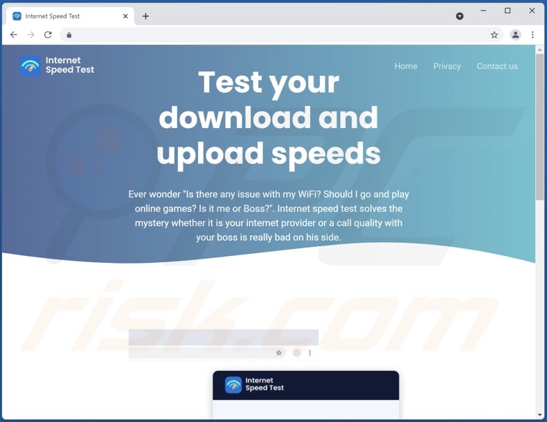 Website promoting SpeedTestMe adware