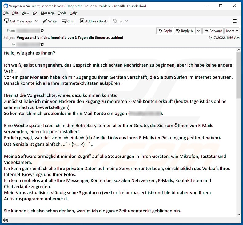 Start The Conversation With Bad News scam email German variant