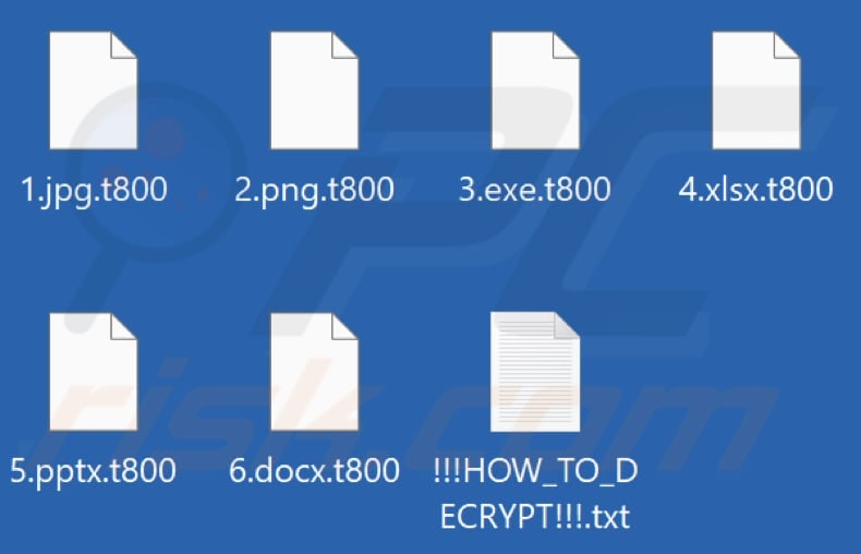 Files encrypted by T800 ransomware (.t800 extension)