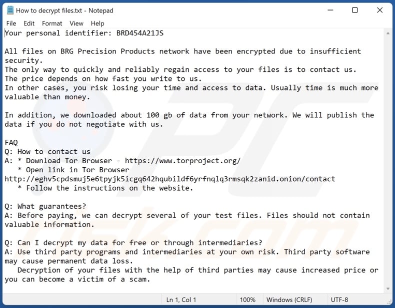 TargetCompany ransomware (brg) ransom note (How to decrypt files.txt)