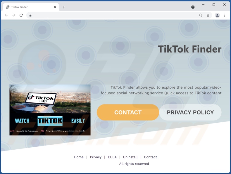Website promoting TikTok Finder adware