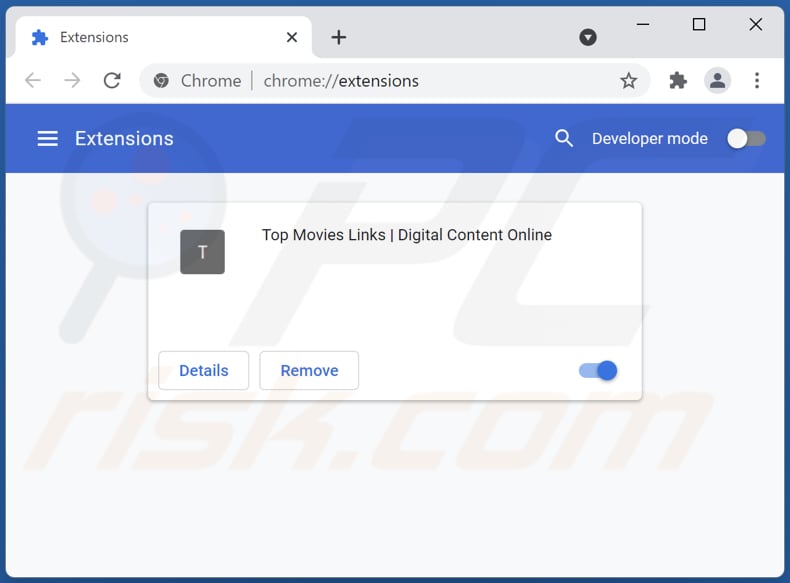 Removing topmovieslinks.com related Google Chrome extensions