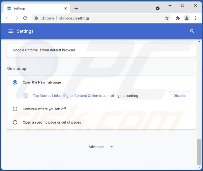 Removing topmovieslinks.com from Google Chrome homepage