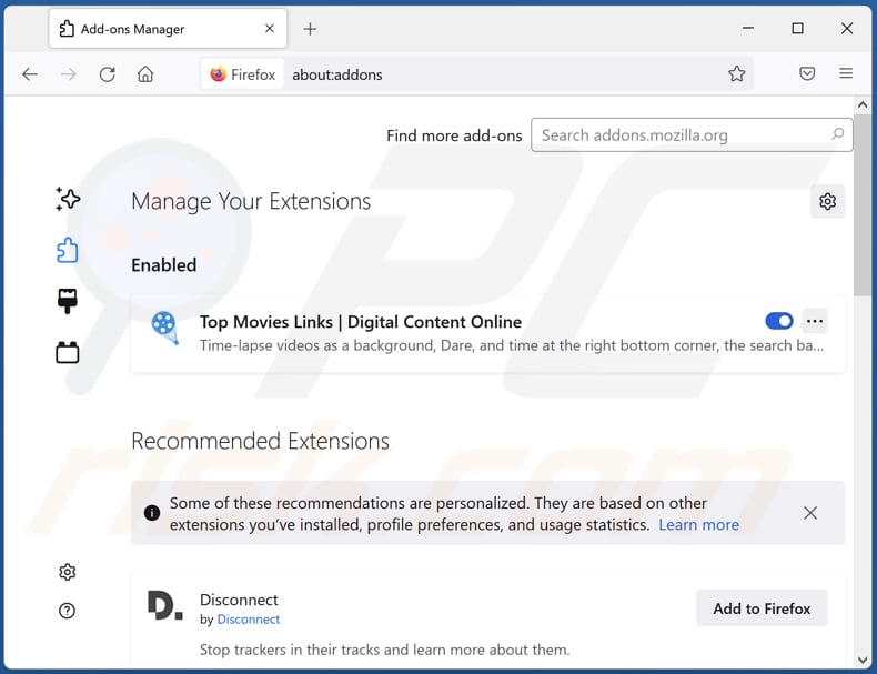Removing topmovieslinks.com related Mozilla Firefox extensions