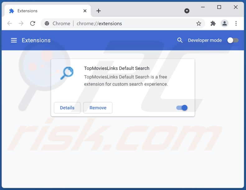 Removing topmovieslinks.com related Google Chrome extensions