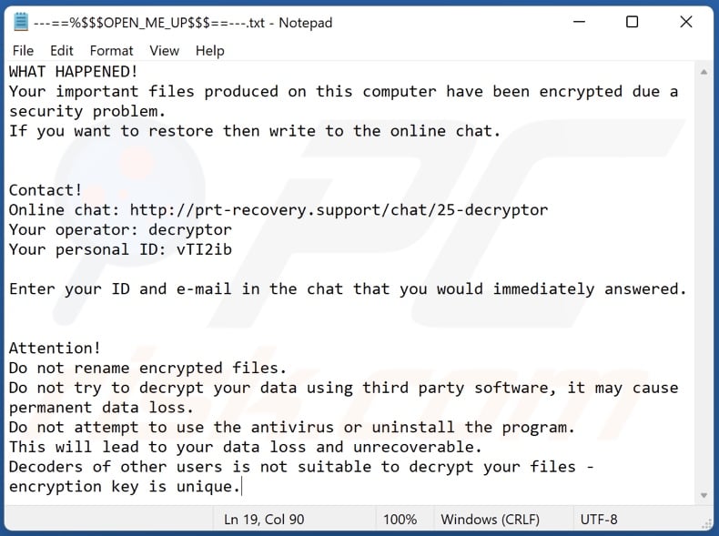 Tor (Paradise) ransomware ransom-demanding message (---==%$$$OPEN_ME_UP$$$==---.txt)