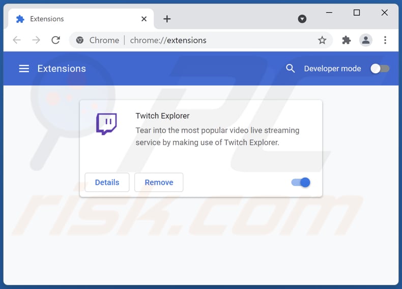 Removing Twitch Explorer adware from Google Chrome step 2