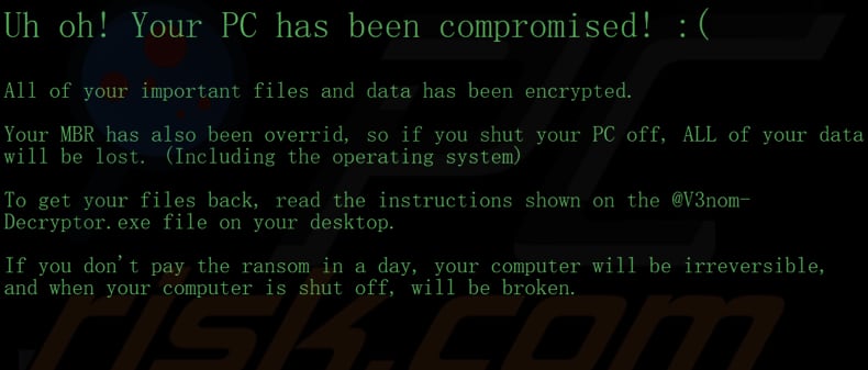 v3nom ransomware desktop wallpaper