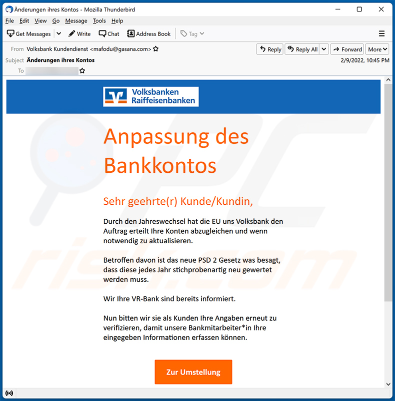 Volksbank-themed spam email (2022-02-10)