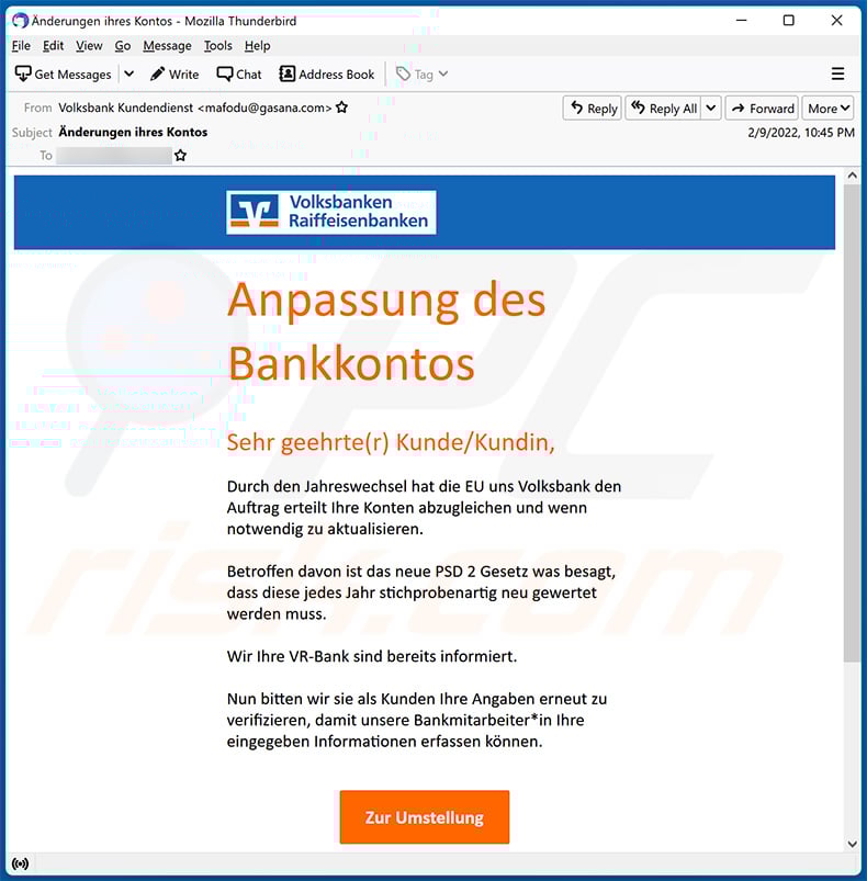 Volksbank-themed spam email (2022-02-10)
