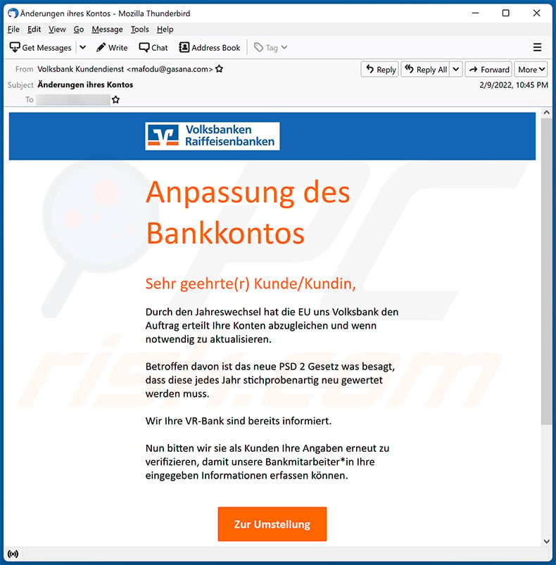 Volksbank-themed spam email (2022-02-10)