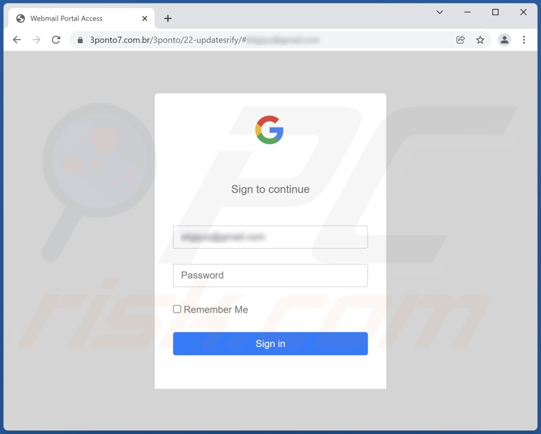 Web Access for the 2022 version scam email promoted phishing site