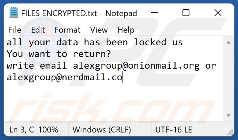 Xgpr ransomware text file (FILES ENCRYPTED.txt)