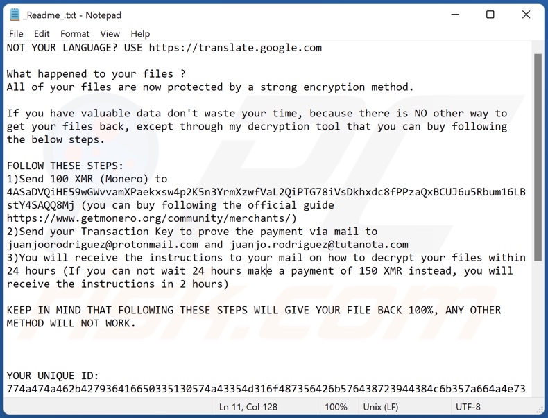 Xyz ransomware ransom-demanding message (_Readme_.txt)
