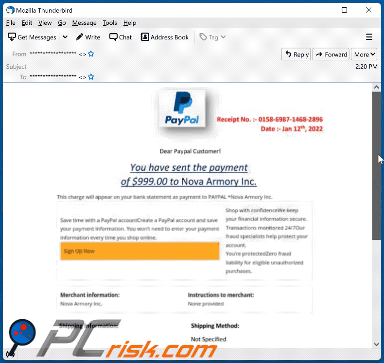 you have sent the payment paypal email scam appearance