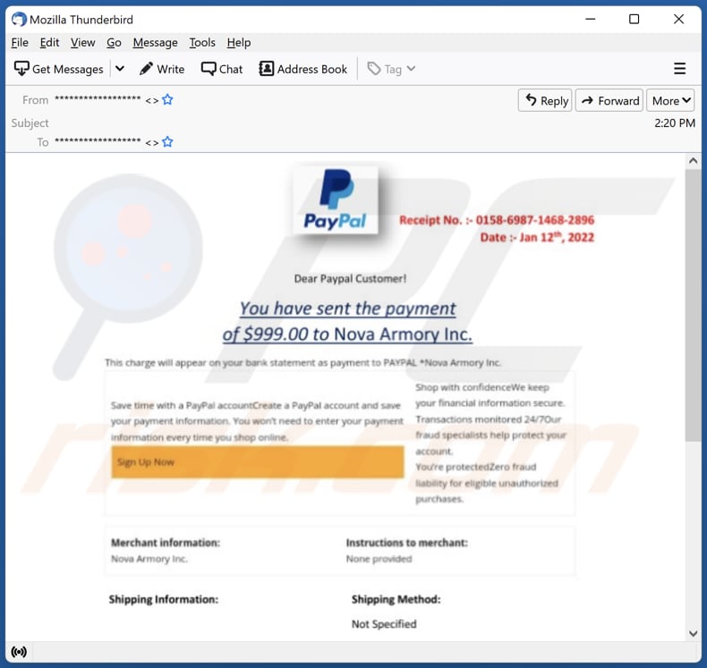 You have sent the payment - PayPal email spam campaign