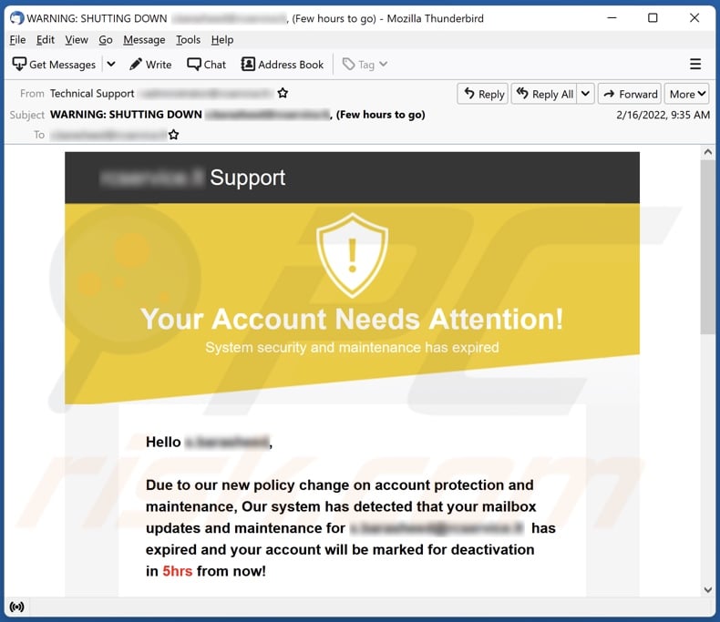 Your Account Needs Attention! email spam campaign