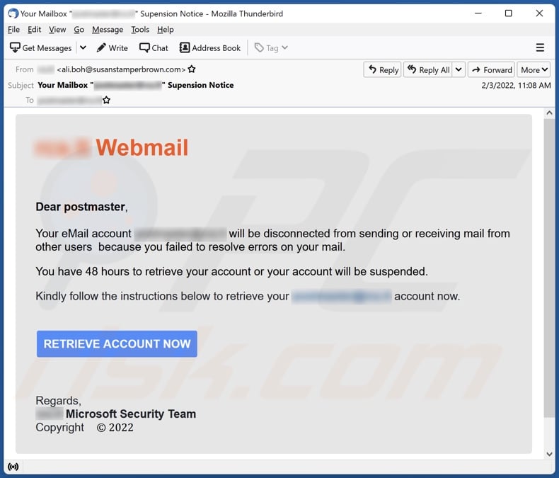 Your eMail account will be disconnected email spam campaign