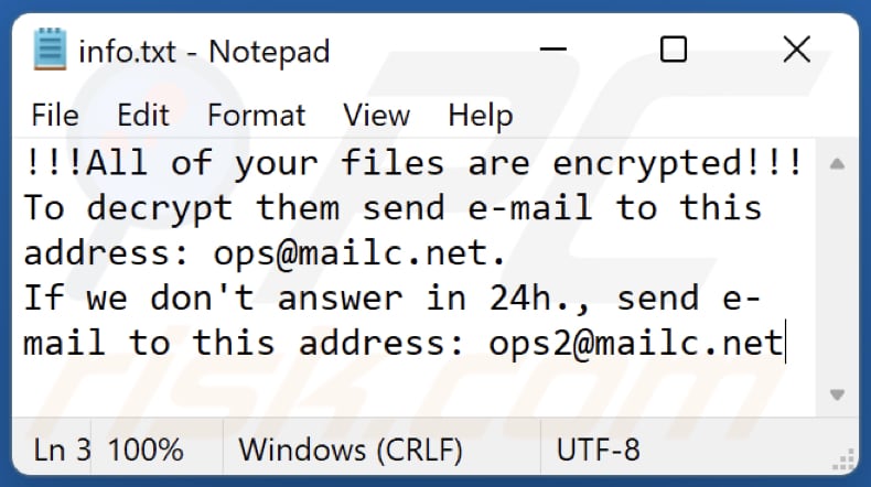 zozl ransomware ransom note (info.txt)