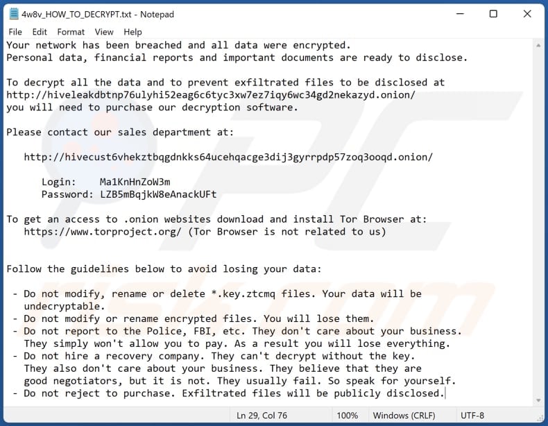 Ztcmq ransomware text file (4w8v_HOW_TO_DECRYPT.txt)