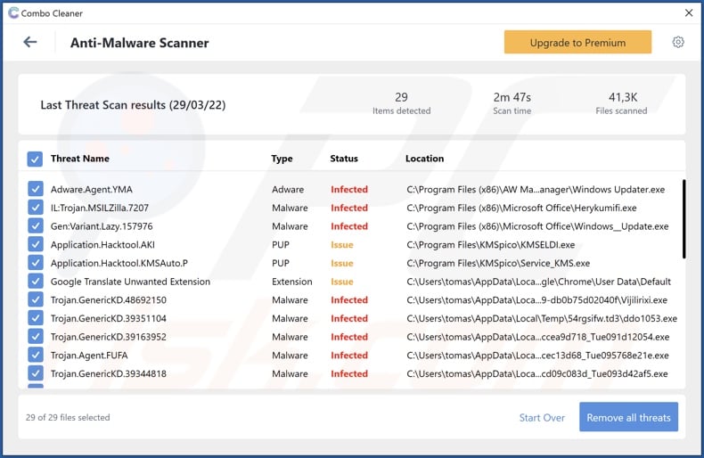 1xExujJunyRVG8MWnEgxdHkVwW7xSzntZ malware detections by Combo Cleaner