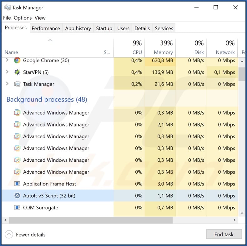 89N3PDyZzakoH7W6n8ZrjGDDktjh8iWFG6eKRvi3kvpQ malware process on Task Manager (AutoIt v3 Script (32 bit))