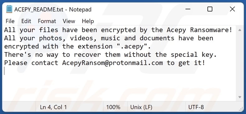 Acepy ransomware text file (ACEPY_README.txt)
