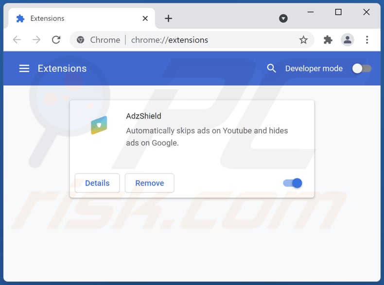 Removing AdzShield adware from Google Chrome step 2