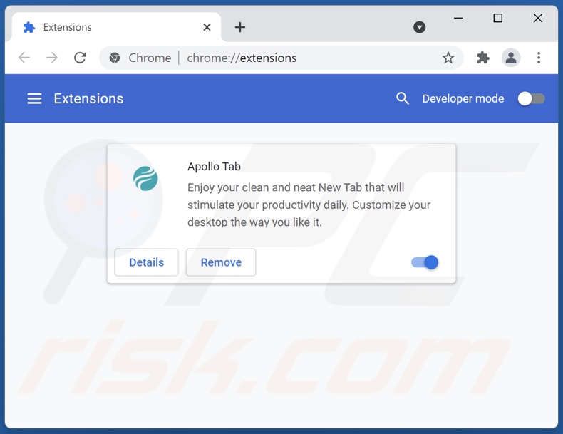 Removing search.apollotab.com related Google Chrome extensions