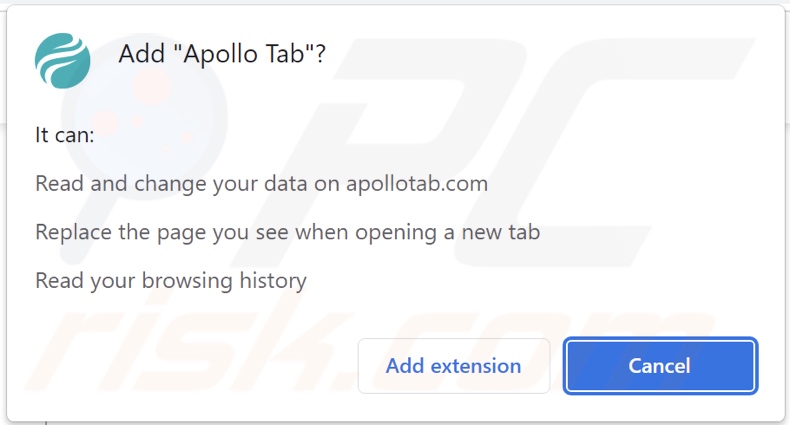 Apollo Tab browser hijacker asking for permissions
