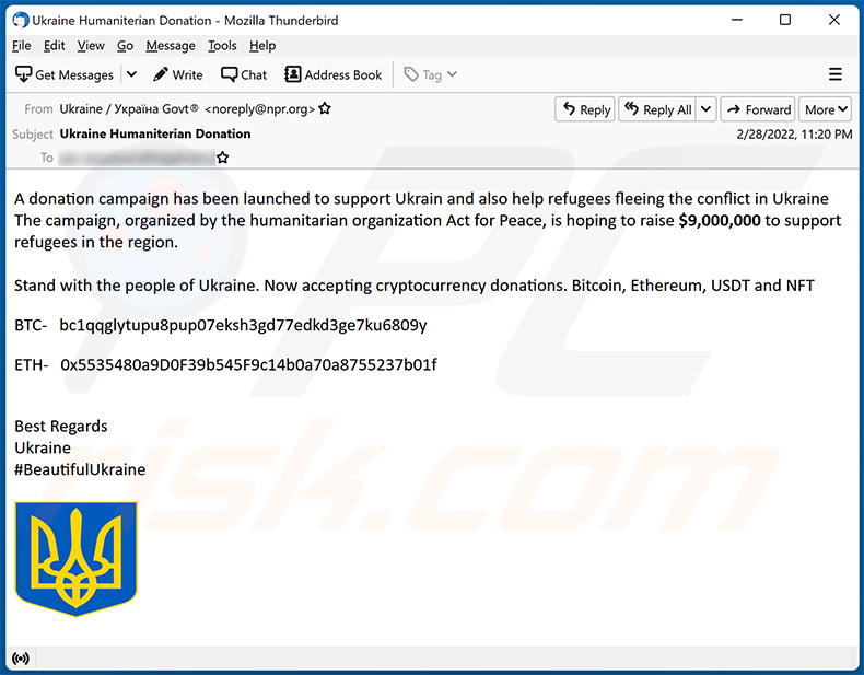 Ukraine-themed scam email