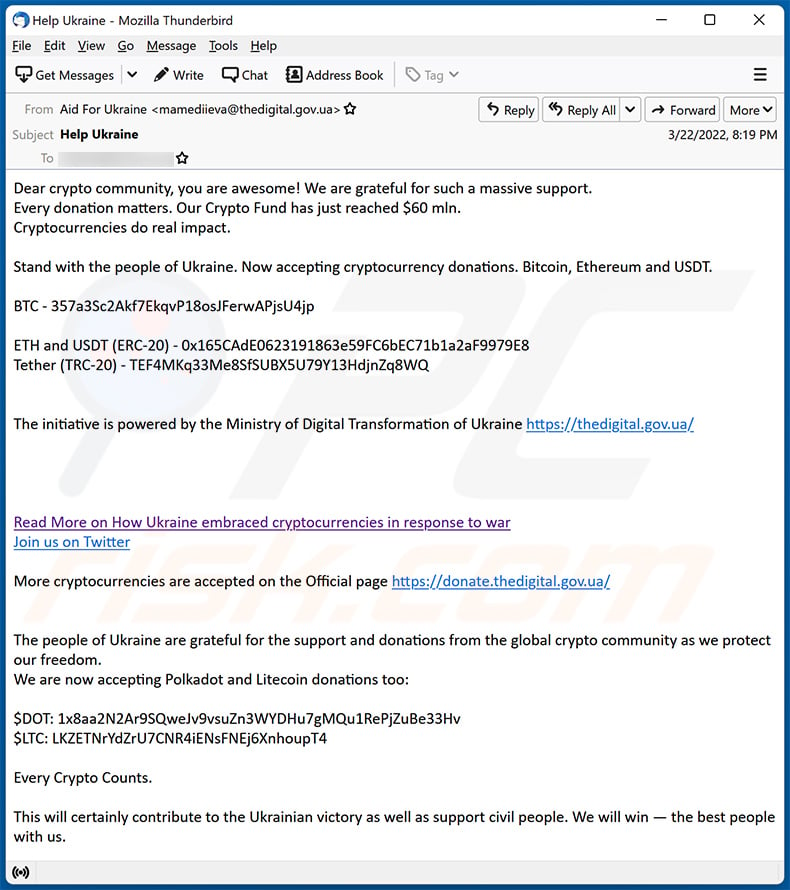 Help Ukraine spam email (2022-03-23)