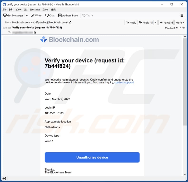 Blockchain.com email scam