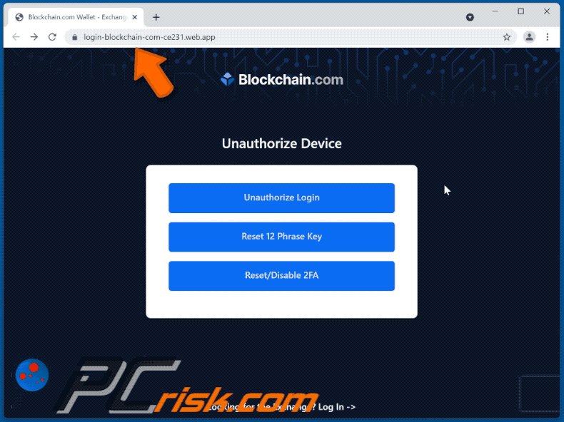 blockchain.com email scam phishing website appearance
