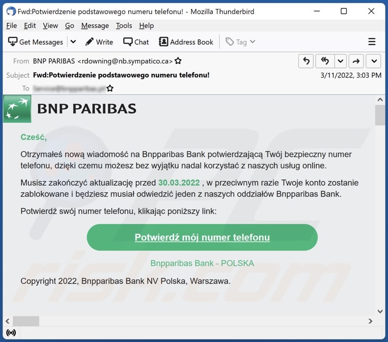BNP PARIBAS email spam campaign