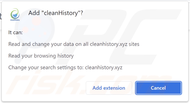 cleanHistory browser hijacker asking for permissions