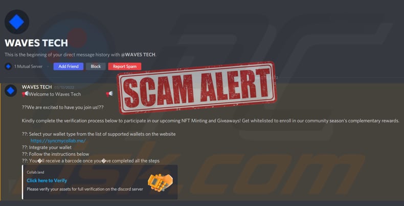 collab land pop-up scam private message on discord promoting this scam